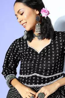 Black printed cotton maxi-dresses