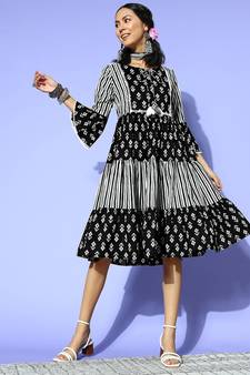 Black printed cotton maxi-dresses