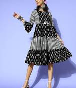 Black printed cotton maxi-dresses