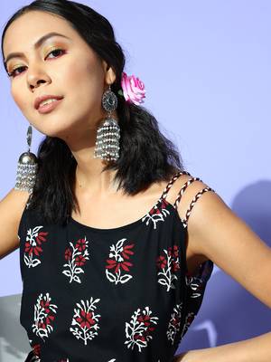 Black printed cotton maxi-dresses 4
