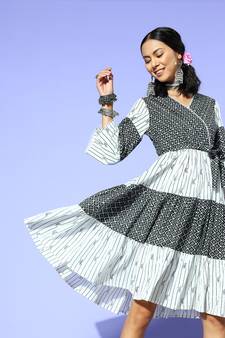 Black printed cotton maxi-dresses
