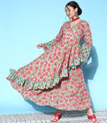 Green printed cotton maxi-dresses