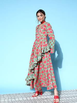 Green printed cotton maxi-dresses 2
