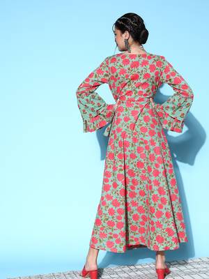 Green printed cotton maxi-dresses 3
