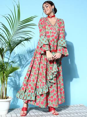 Green printed cotton maxi-dresses 5