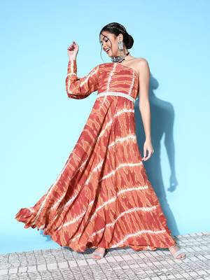 Brown printed viscose rayon maxi-dresses 1