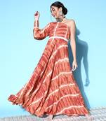 Brown printed viscose rayon maxi-dresses