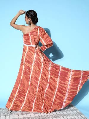Brown printed viscose rayon maxi-dresses 3