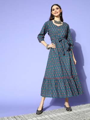 Blue printed cotton maxi-dresses 2