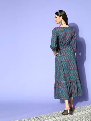 Blue printed cotton maxi-dresses 3