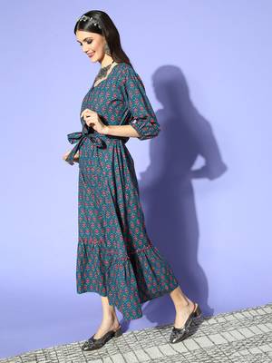 Blue printed cotton maxi-dresses 4