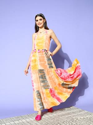 Multicolor printed viscose rayon maxi-dresses 1