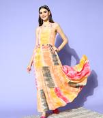 Multicolor printed viscose rayon maxi-dresses