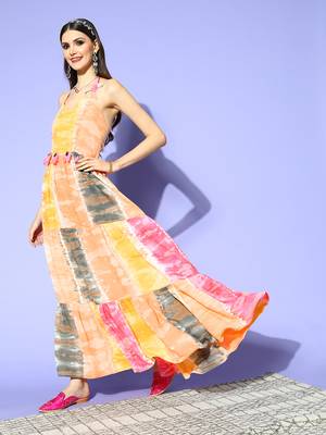 Multicolor printed viscose rayon maxi-dresses 2