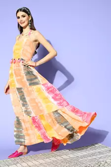 Multicolor printed viscose rayon maxi-dresses