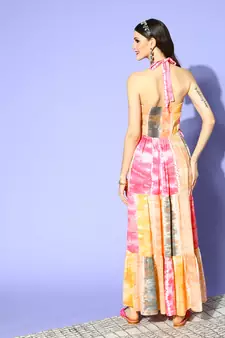 Multicolor printed viscose rayon maxi-dresses