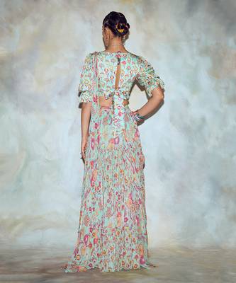 Mint Green Floral Skirt Saree 4