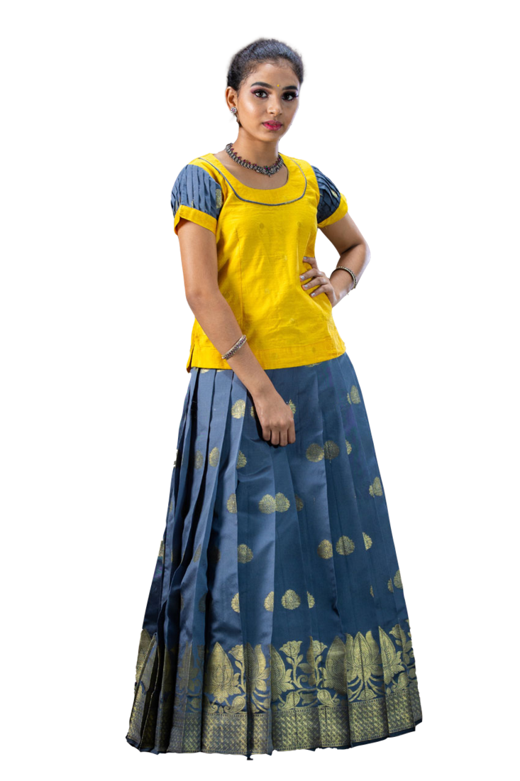 Shivangi Girls Grey Divine Lotus Pavadai Set!!!