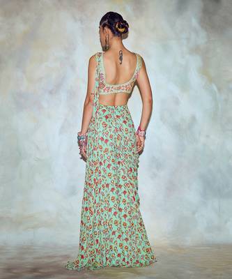 Mint Green Mix Embroidered Saree Set 4