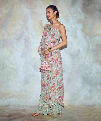 Mint Green Jaal Print Kaftan Set 2