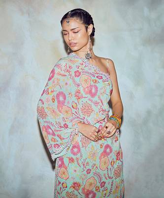 Mint Green Jaal Print Kaftan Set 3