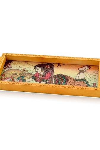 Jaipuri Gemstone Painted Wooden Serving Tray