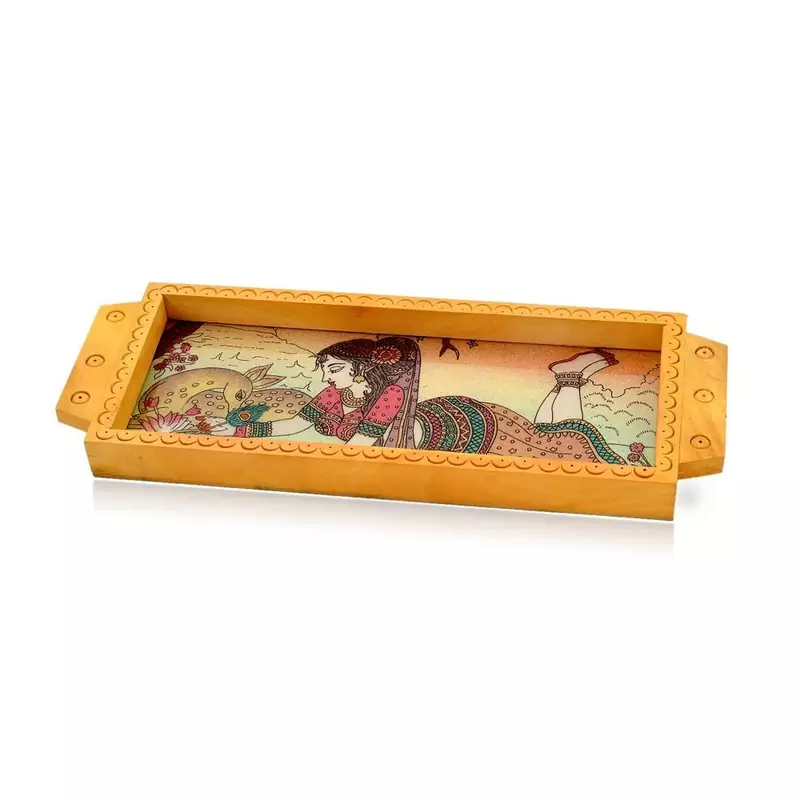 Jaipuri Gemstone Painted Wooden Serving Tray