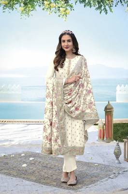 Cream embroidered faux georgette salwar 1