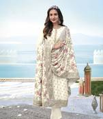 Cream embroidered faux georgette salwar