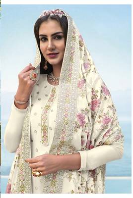 Cream embroidered faux georgette salwar 2