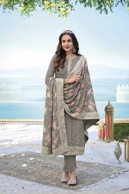 Grey embroidered faux georgette salwar 1
