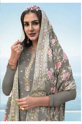 Grey embroidered faux georgette salwar 2
