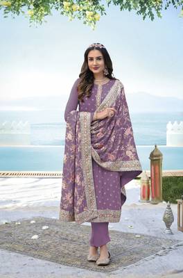 Lavender embroidered faux georgette salwar 1