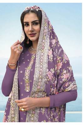 Lavender embroidered faux georgette salwar 2