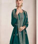 Sea blue embroidery georget silk semistitch straight suits palazzo salwar suits
