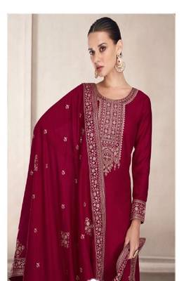 Rose Pink embroidery georget silk semistitch straight suits palazzo salwar suits 1