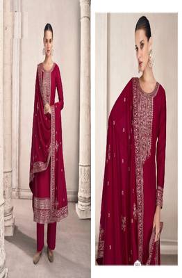 Rose Pink embroidery georget silk semistitch straight suits palazzo salwar suits 2