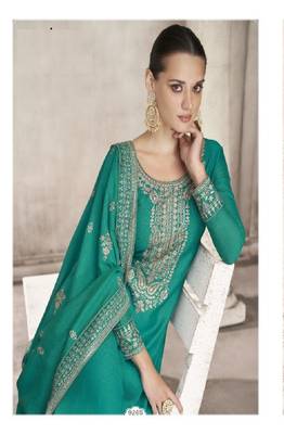 Sea Green embroidery georget silk semistitch straight suits palazzo salwar suits 1