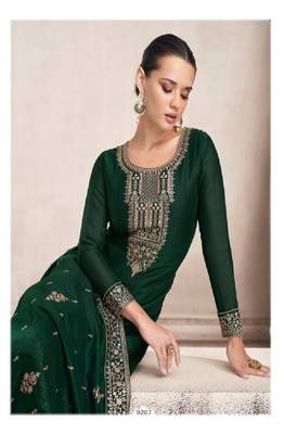 Green embroidery georget silk semistitch straight suits palazzo salwar suits 1