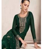 Green embroidery georget silk semistitch straight suits palazzo salwar suits