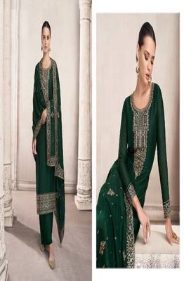 Green embroidery georget silk semistitch straight suits palazzo salwar suits 2