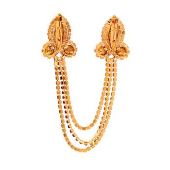 Embellished American Diamond Rhinestone Gold Party Round Shape Long Brooch For Men-Women 3