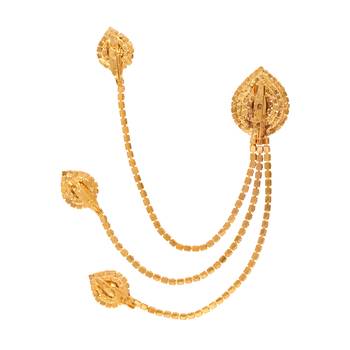 Impressive American Diamond Rhinestone Gold Party Maroon Stone With Hanging Chain Brooch For Men 3