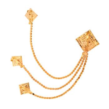 Impressive American Diamond Rhinestone Gold Party Maroon Stone With Hanging Chain Brooch For Men 3
