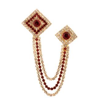 Embellished American Diamond Rhinestone Gold Party Round Shape Long Brooch For Men-Women 2
