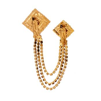 Embellished American Diamond Rhinestone Gold Party Round Shape Long Brooch For Men-Women 3