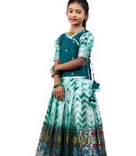 Shivangi Girls Green Zig Zag shibori Pattu Pavadai for Girls!!!