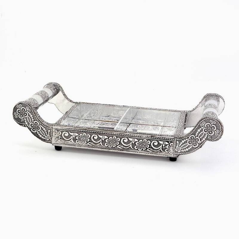 White Metal Dry fruit Tray Handicraft Gift