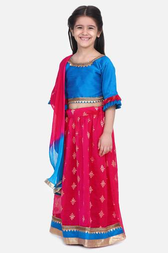 BownBee Chiffon Brocade Lehenga choli for Girls-Blue