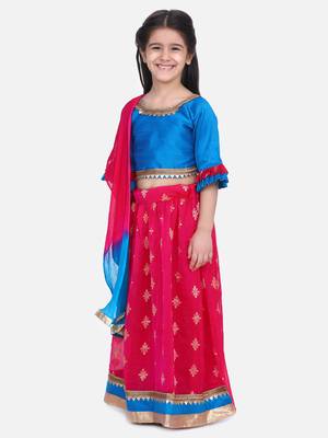 BownBee Chiffon Brocade Lehenga choli for Girls-Blue 1